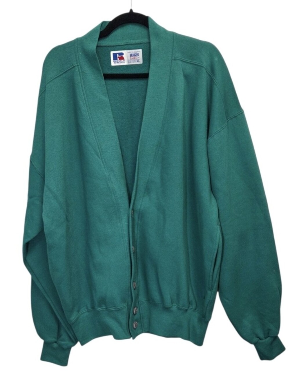Vintage Russell Athletic Green Cardigan Sweatshirt Sz XL Made in USA Dead Stock